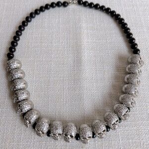 Spooky High End Crystal Halloween Skull Pearl Necklace